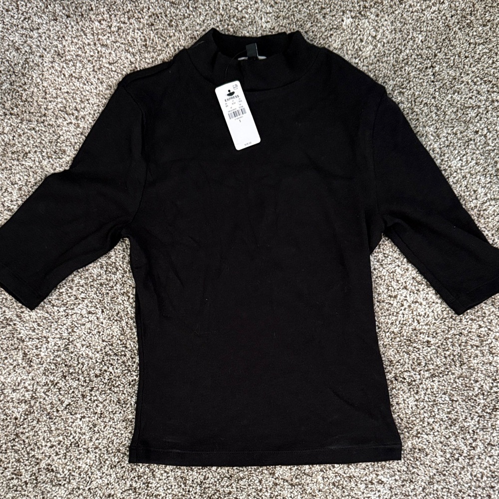 NWT. Express Black Short Sleeve Mock Neck Top